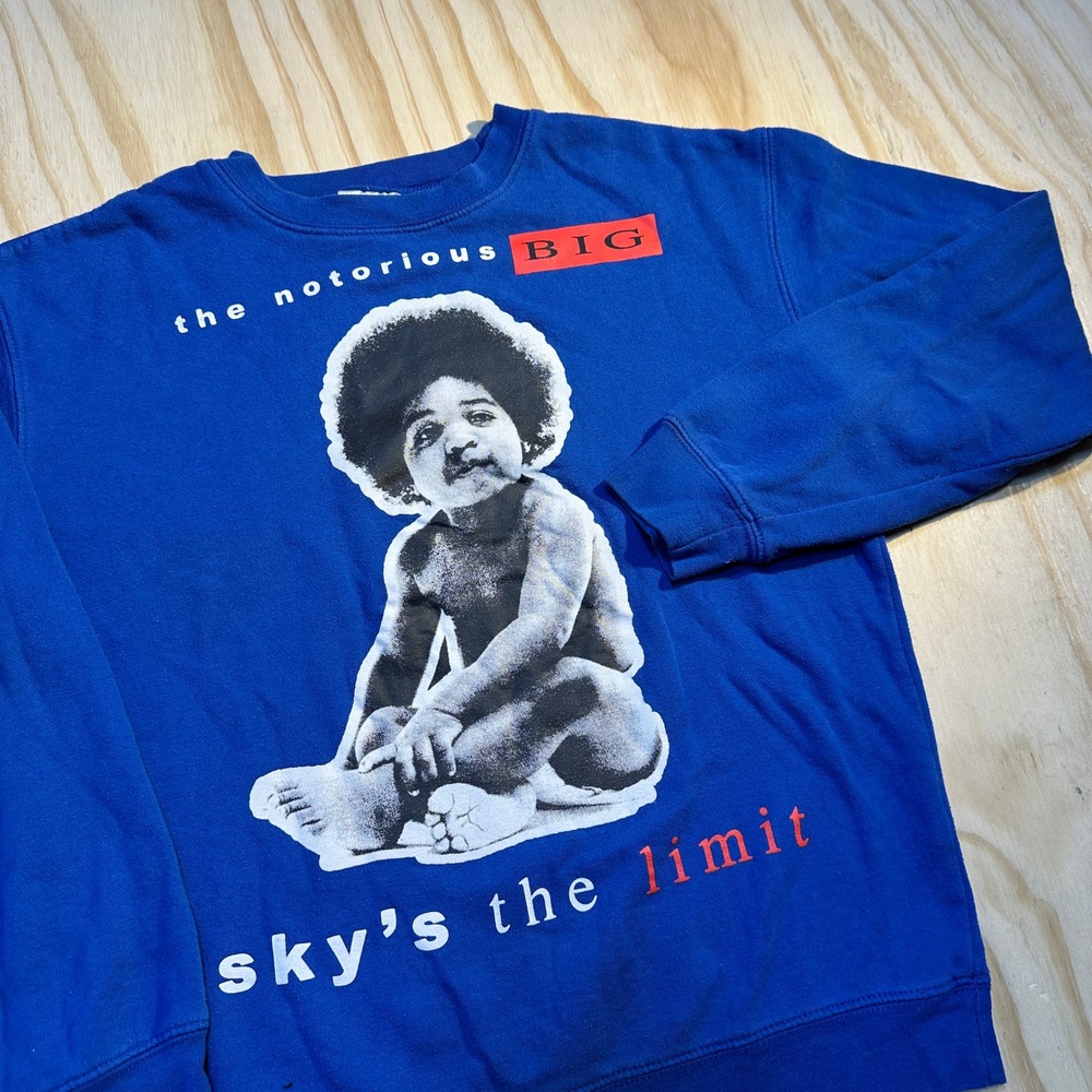Notorious BIG Skys the Limit Graphic Sweatshirt Blue Mens Small Hip Hop Rap
